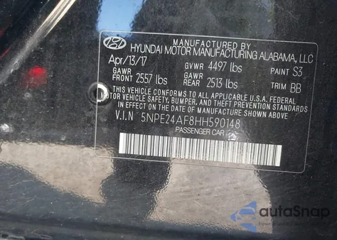 2017 Hyundai Sonata z USA, uszkodzony, nr VIN 5NPE24AF8HH590148